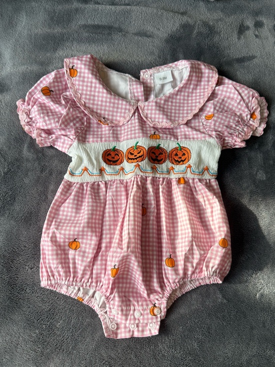 Other - Pink Pumpkin Smocked Baby Costume Romper